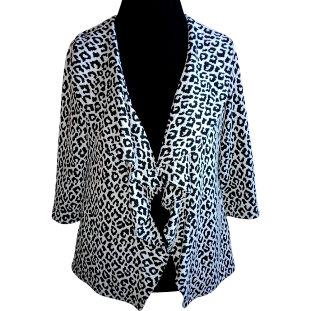 Calvin Klein Black and White Animal Print Open Front Jacket